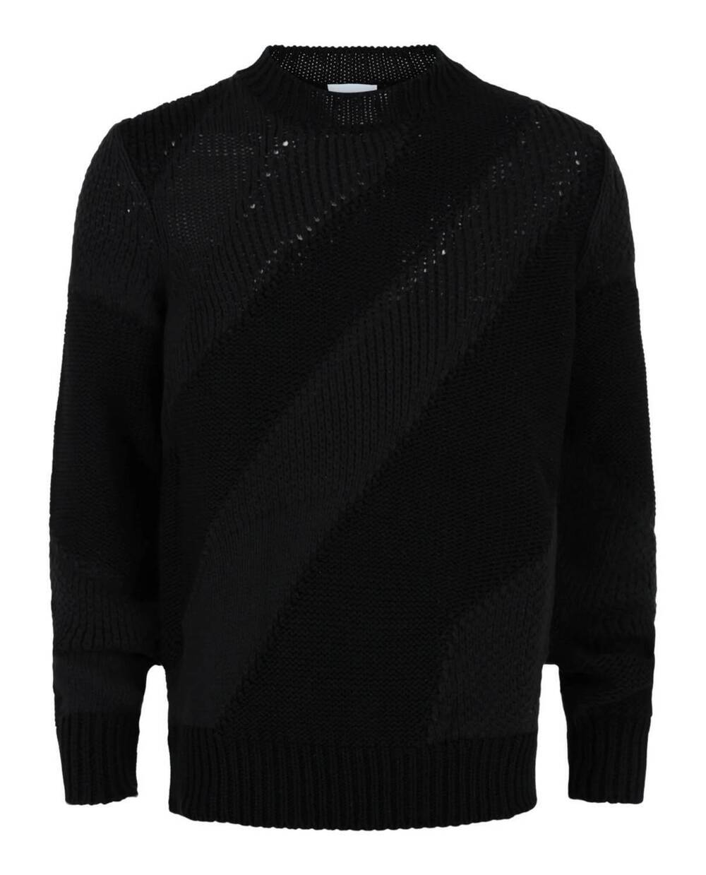 NEW SALVATORE FERRAGAMO men's textured cable knit sweater in black